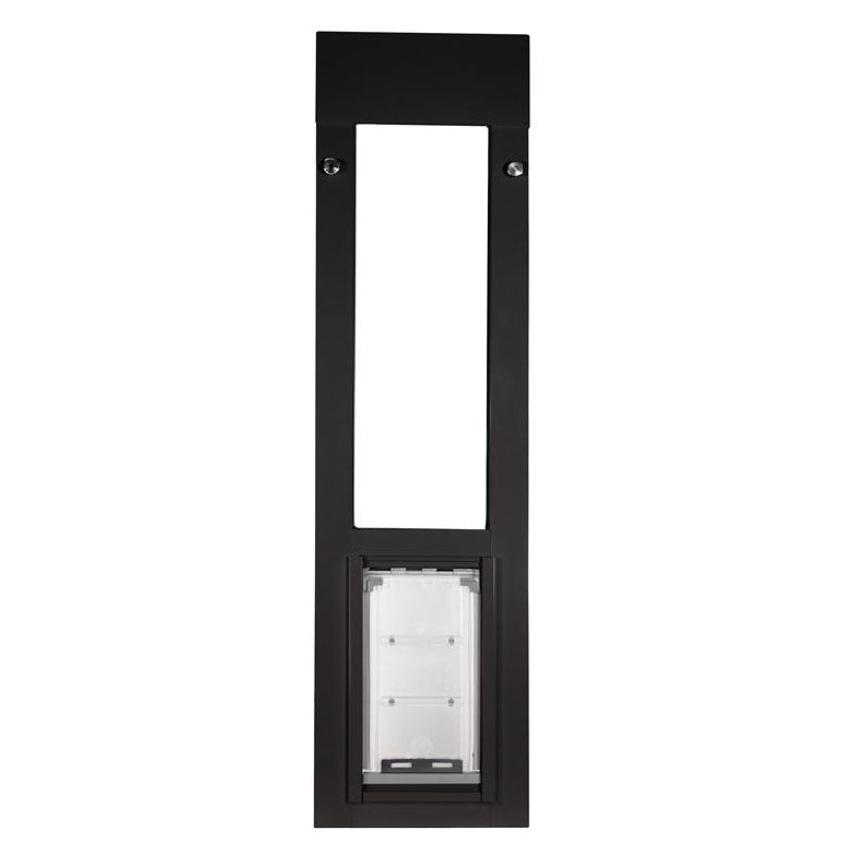 spring loaded horizontal window locks pet door in place to secure your home
