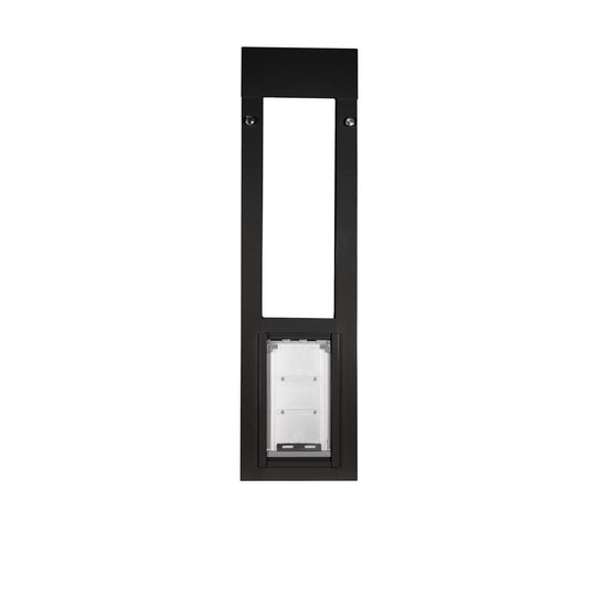 spring loaded horizontal window locks pet door in place to secure your home