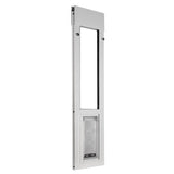 white sliding window cat door with tension fit into the window frame