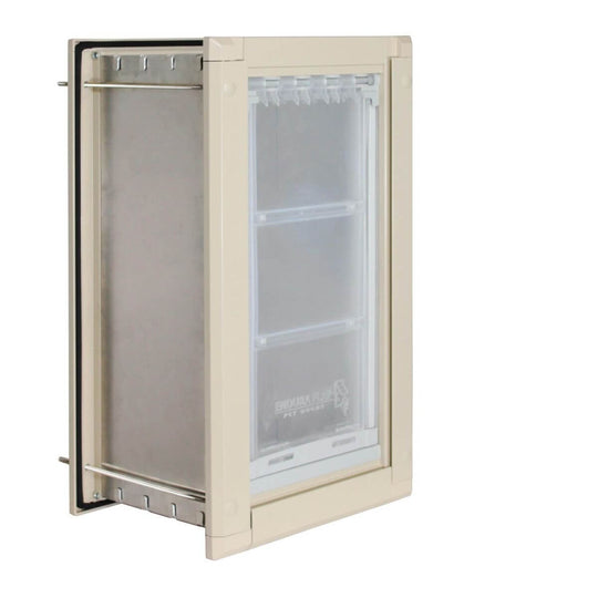 Tan Frame Color - wall mount pet door angled view.